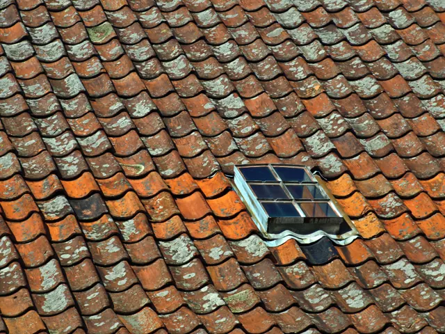 Clay tile roof with a skylight