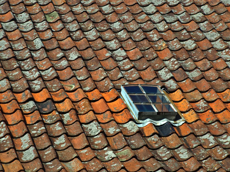 Clay tile roof with a skylight
